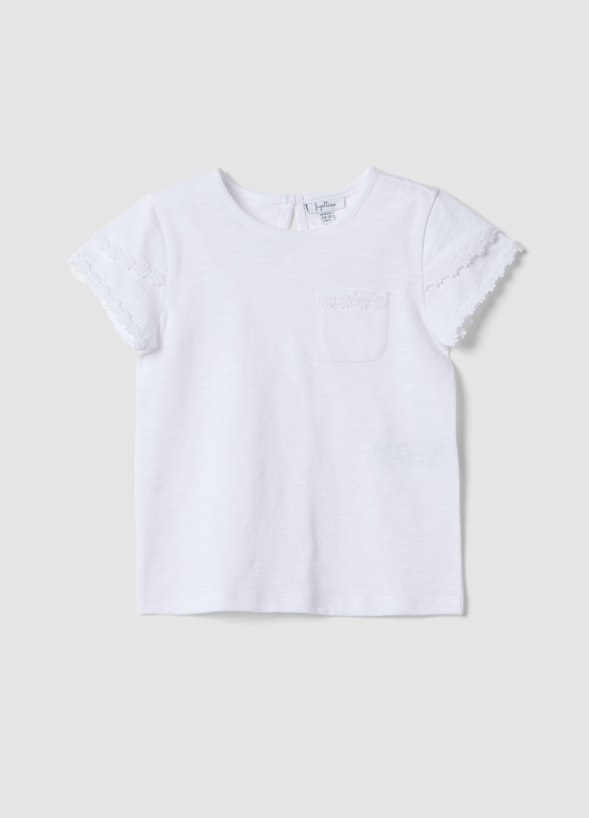 White pure cotton T-shirt with chest pocket