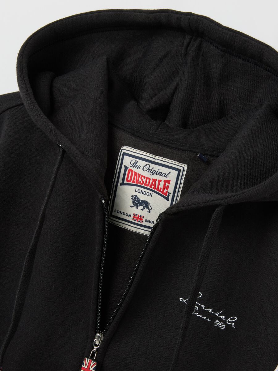 Black Cotton Blend Hoodie with Zip_5