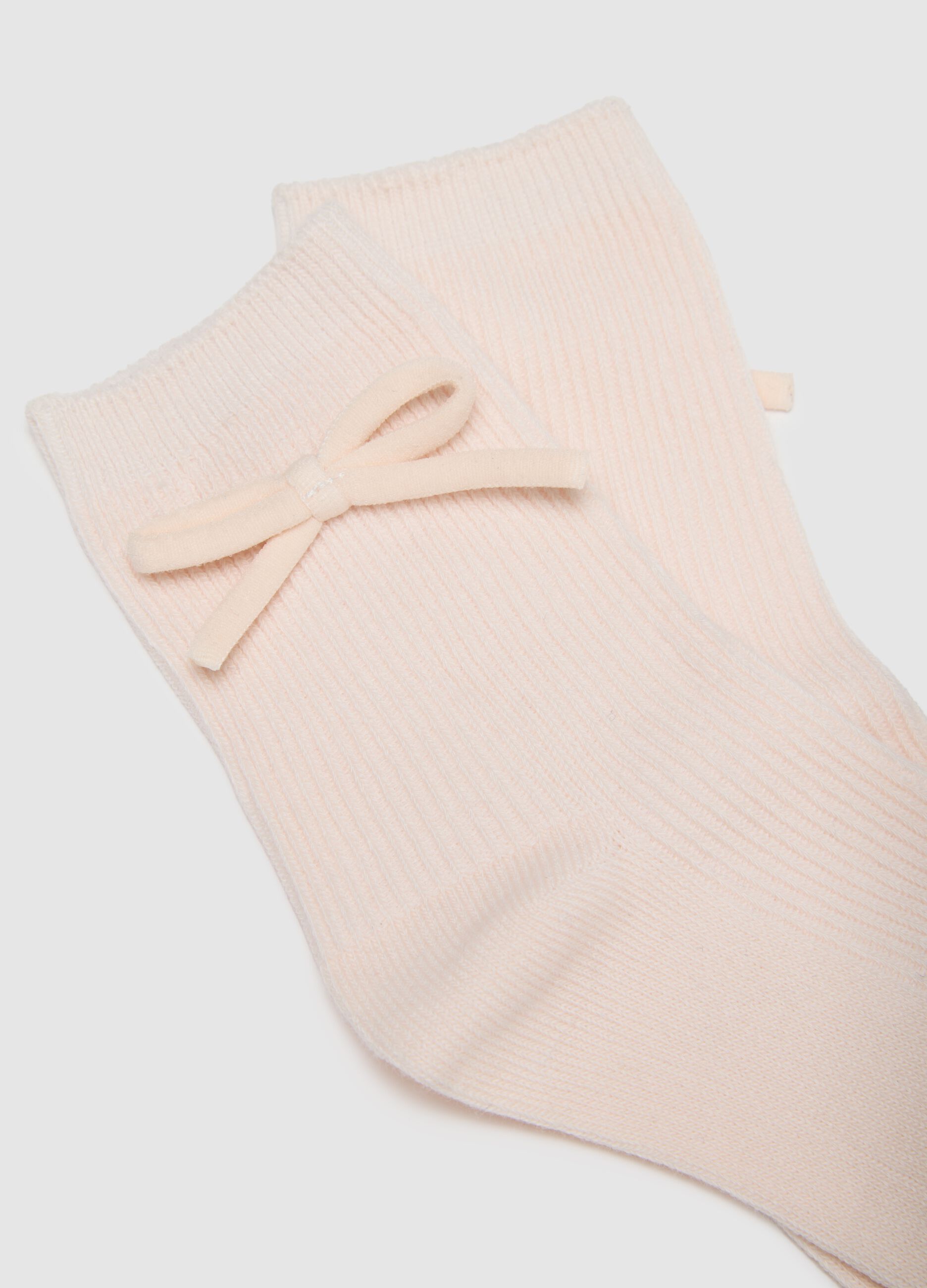 Set of two-pack short cotton socks for girls in blue with bow
