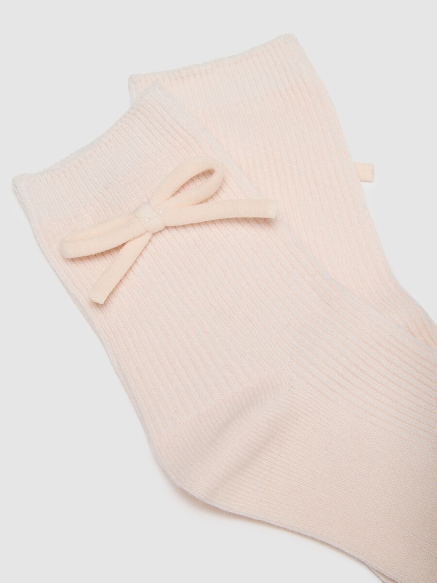 Set of two-pack short cotton socks for girls in blue with bow_2