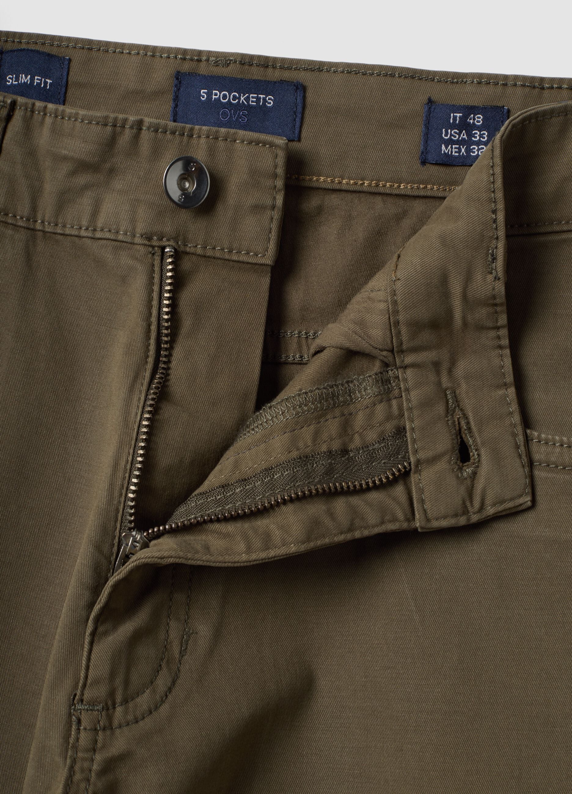 Green slim-fit five-pocket trousers in stretch cotton