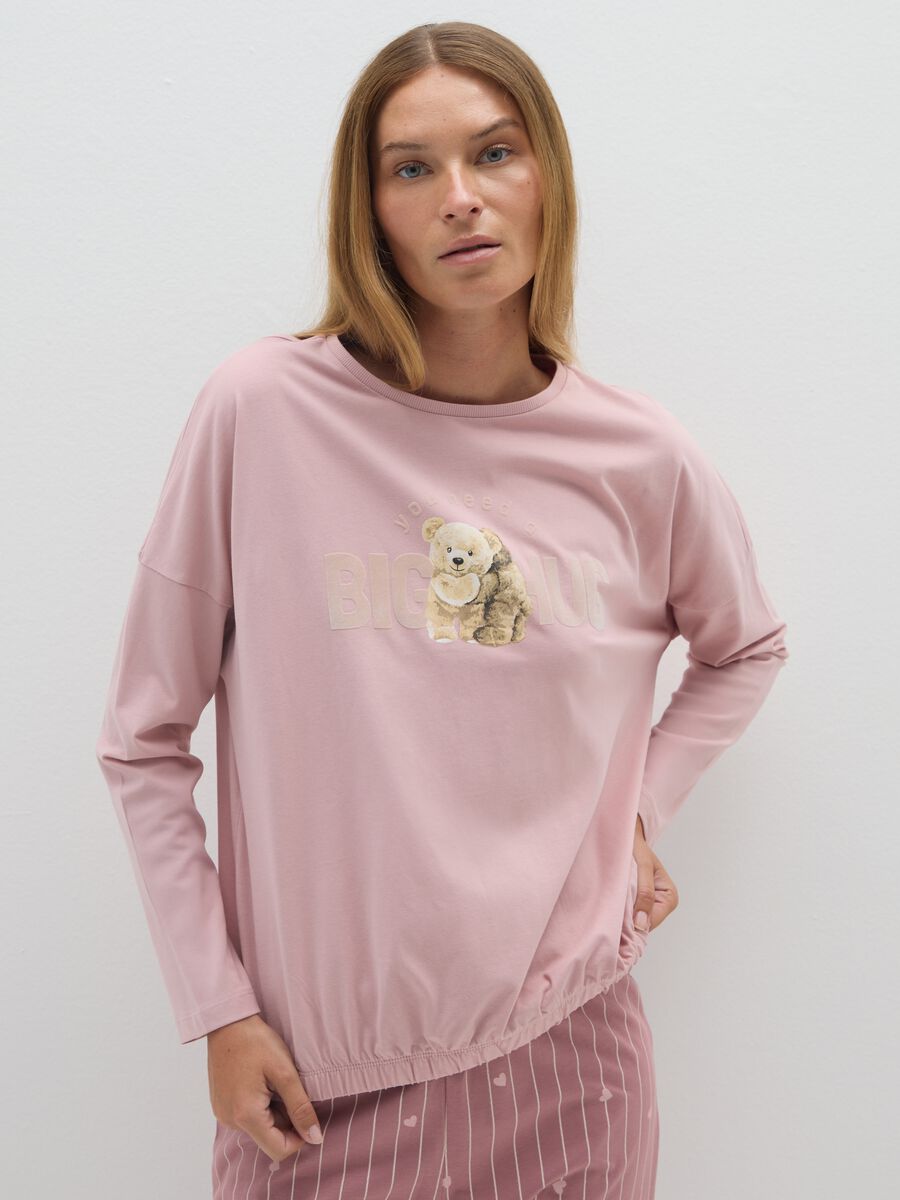 Pigiama a righe in puro cotone rosa regular fit con stampa_1