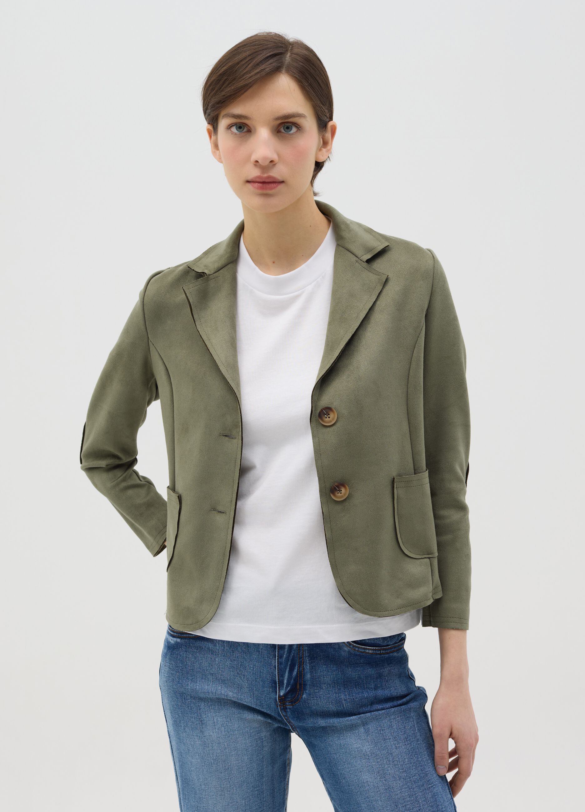 Short green suede jacket