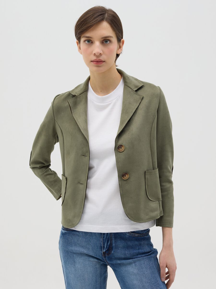 Short green suede jacket_0