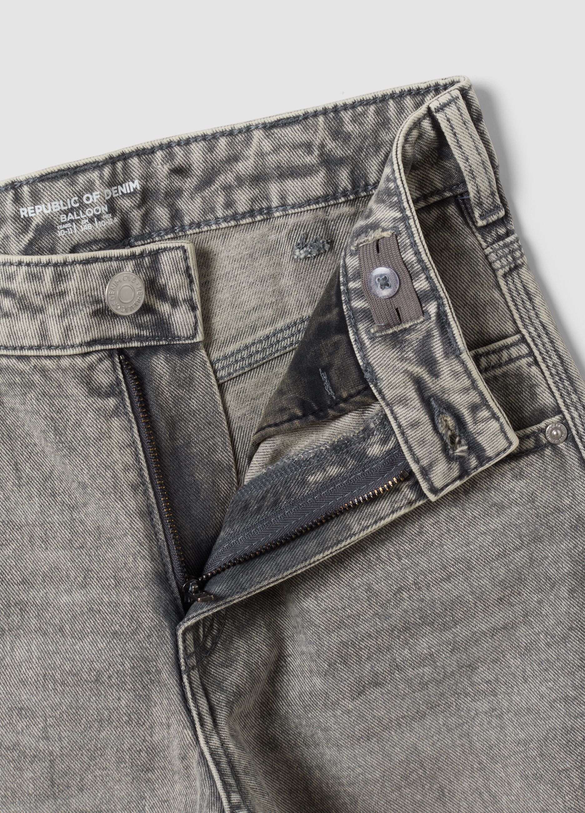 Grey pure cotton denim jeans, balloon fit