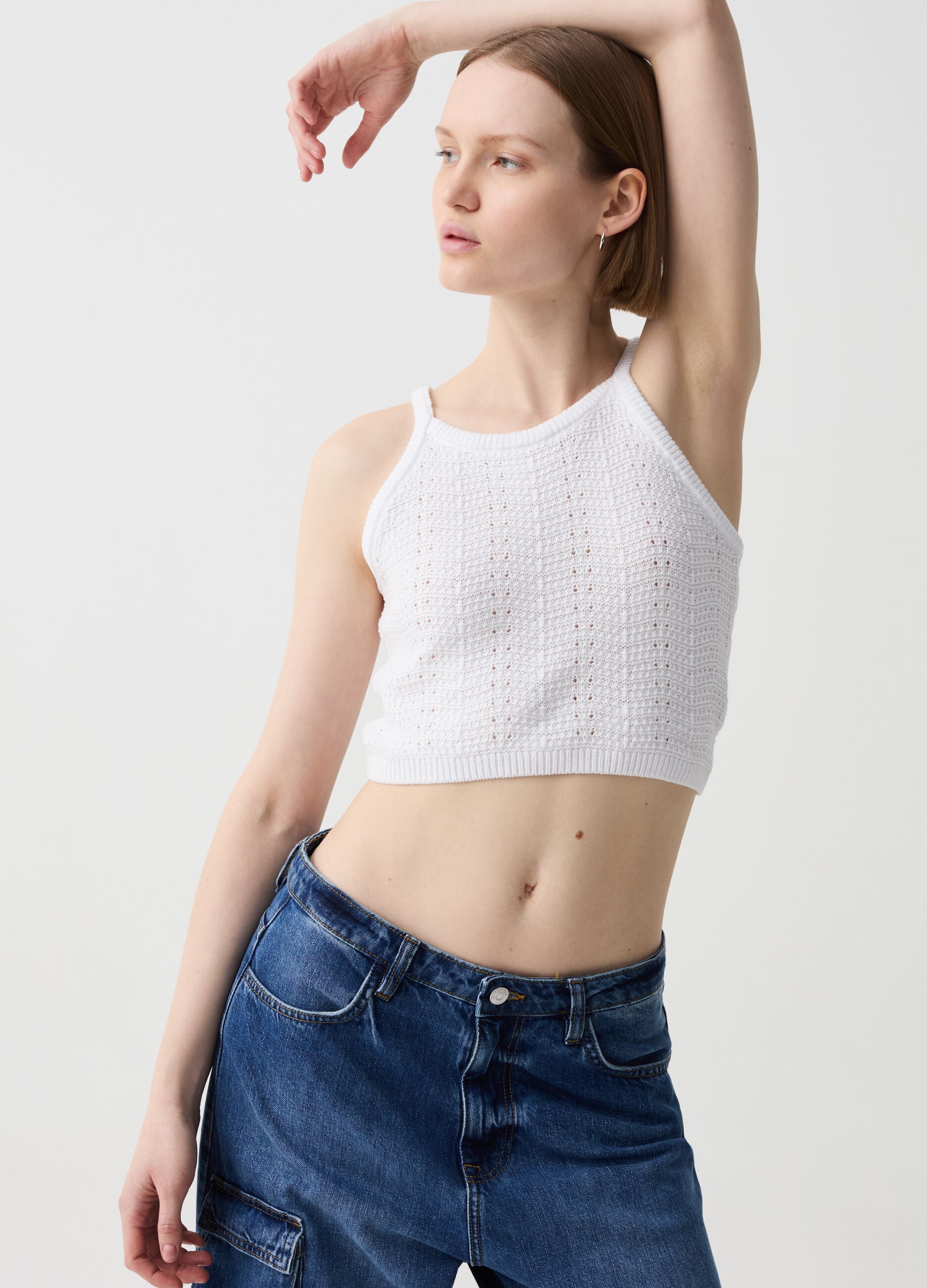 Ovs Crop top crochet con scollo halter