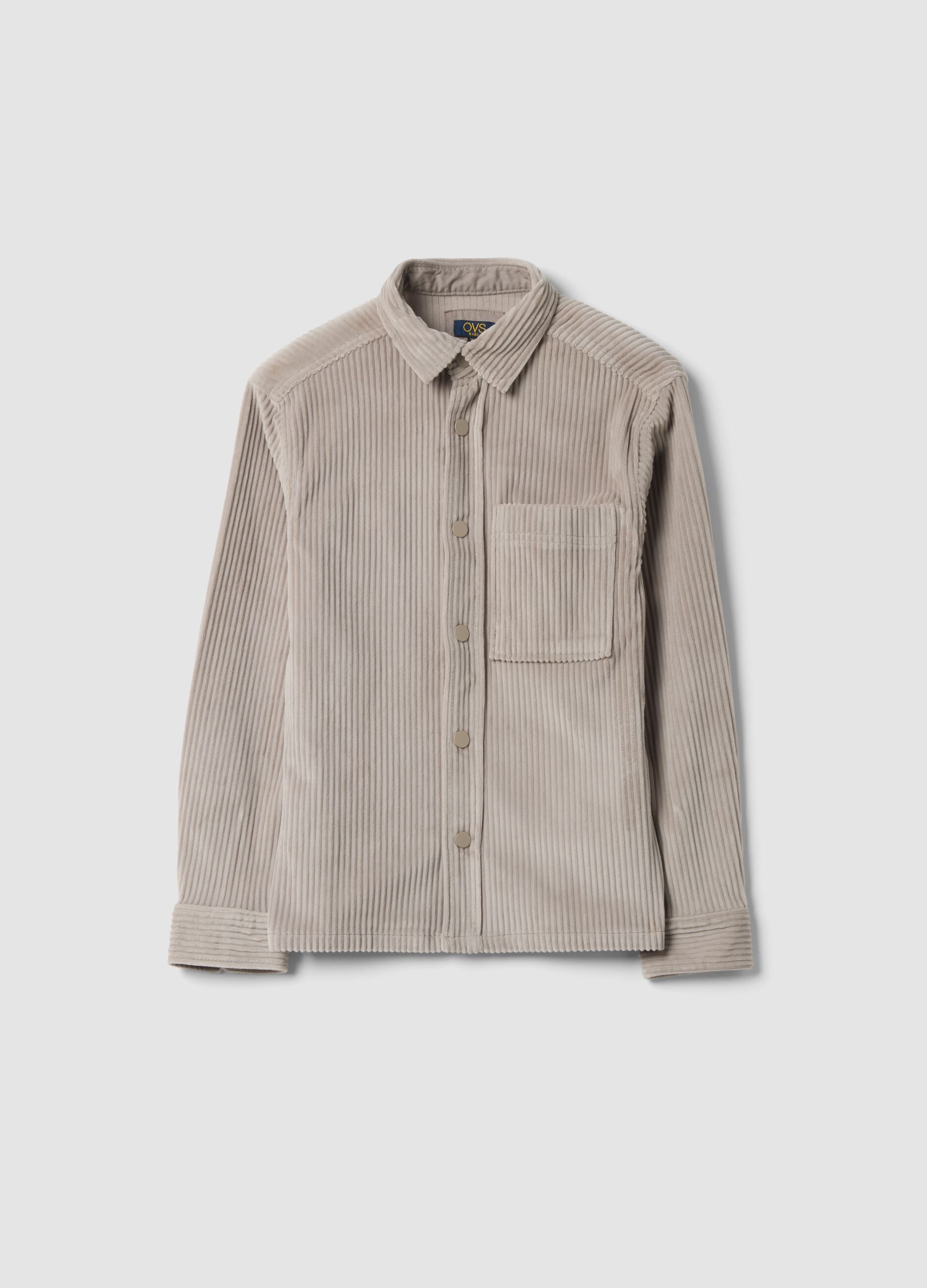 Beige ribbed shirt with classic collar