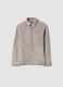 Beige ribbed shirt with classic collar_0