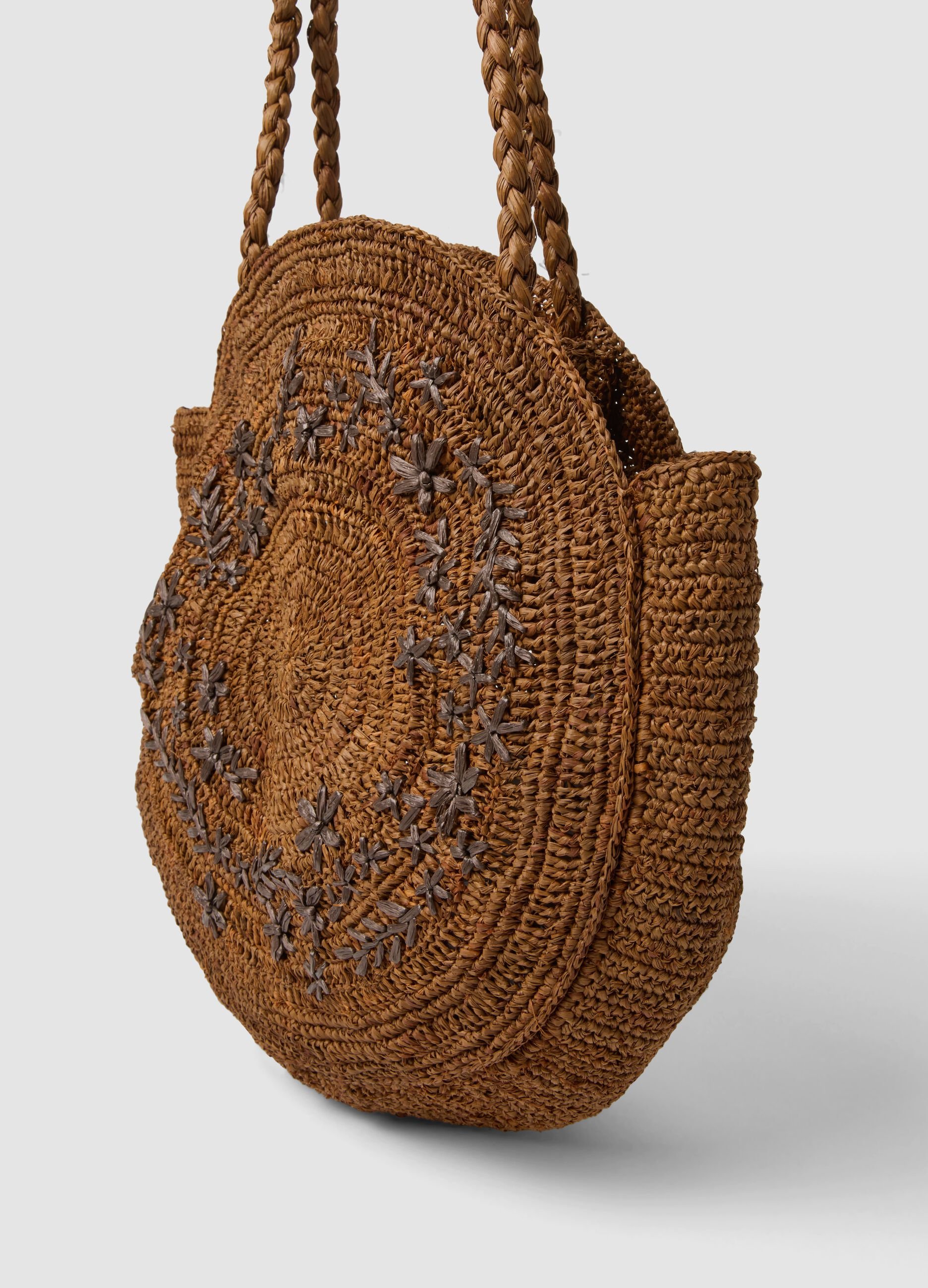 Round Brown Woven Shopper Bag
