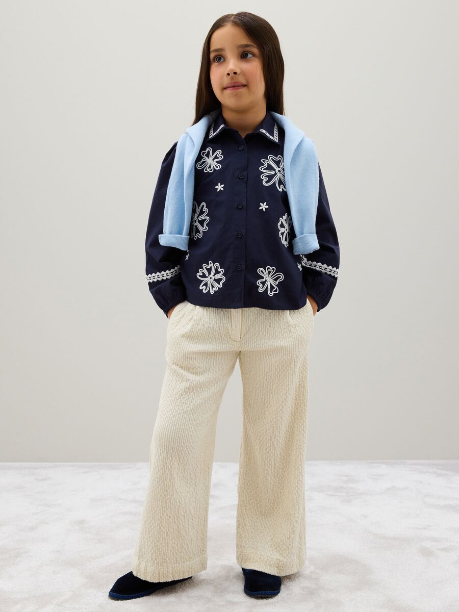 Girls' Beige Velvet Wide Leg Trousers_1