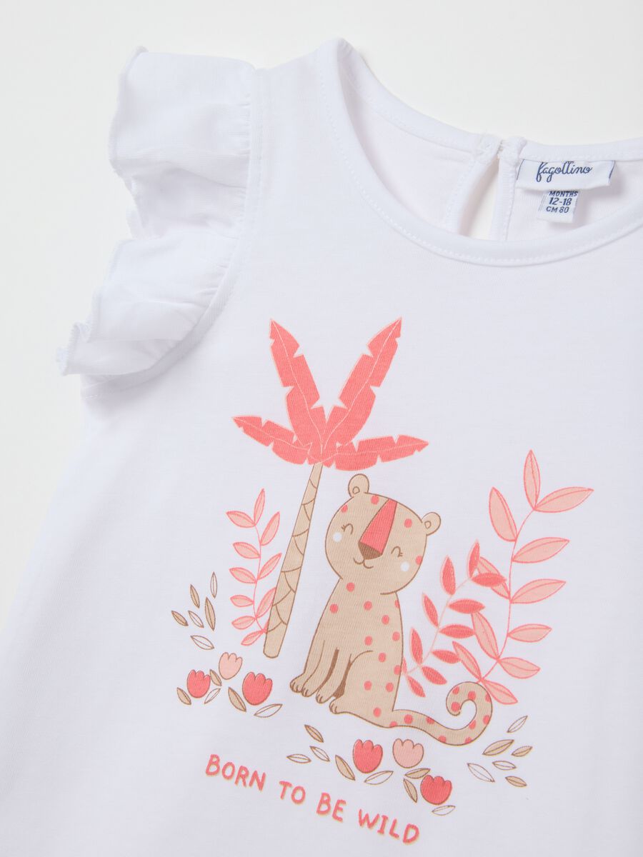 White pure cotton girl's top, regular fit with ruffle sleeves and print_2