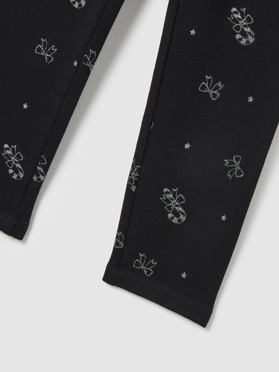 Leggings skinny neri da bambina in cotone elasticizzato con stampe_3