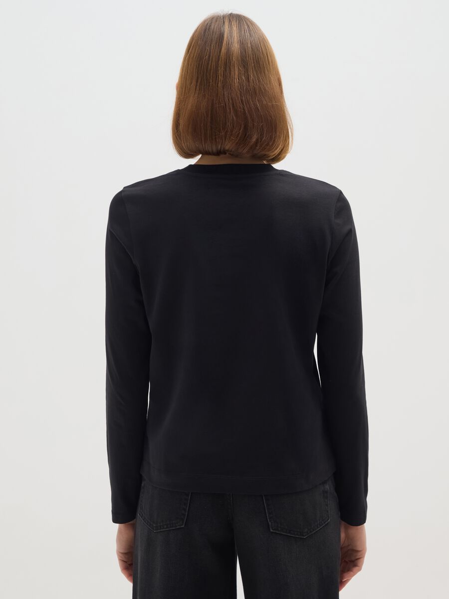 T-shirt nera in puro cotone italiano regular fit_2