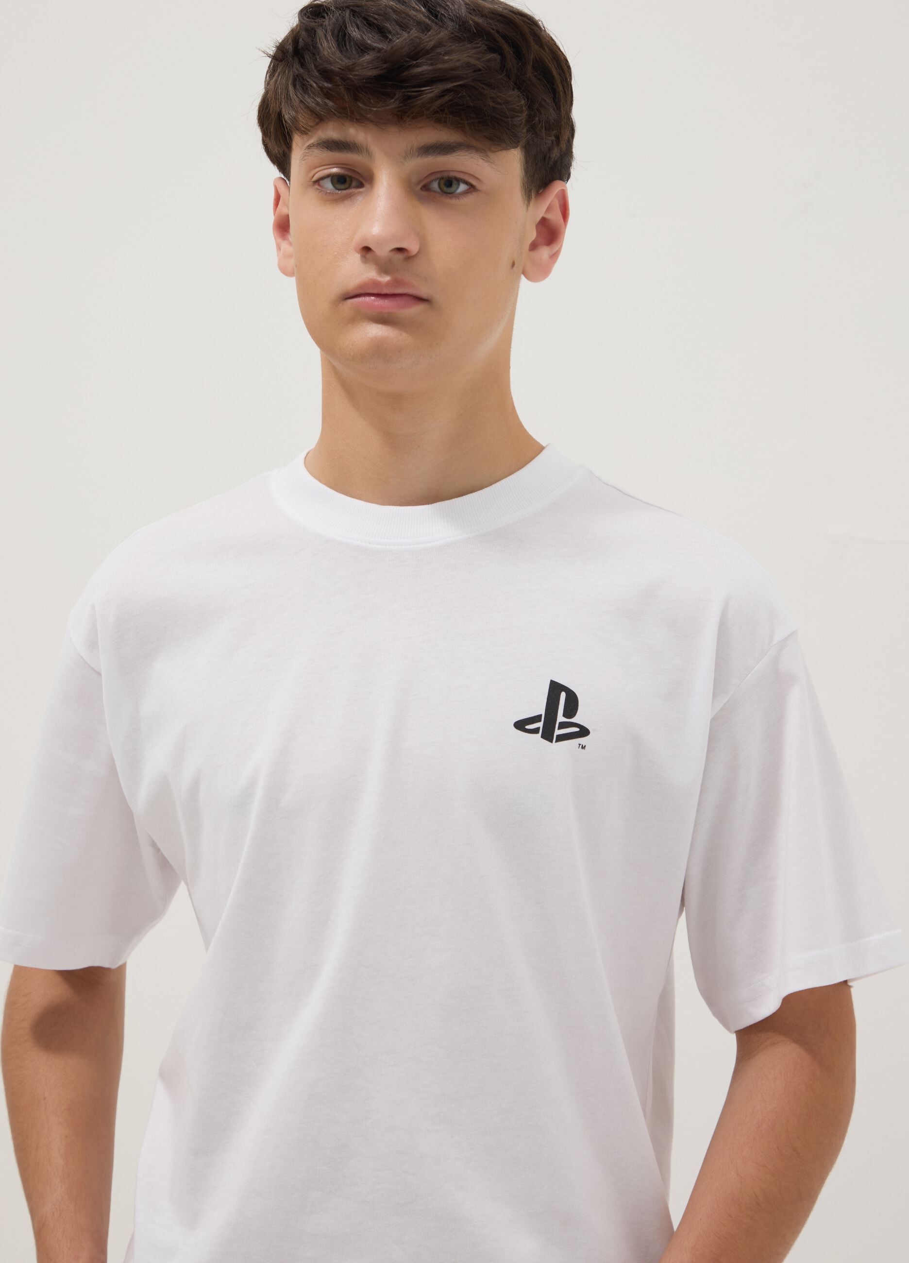 Boys&rsquo; white pure cotton PlayStation logo T-shirt, relaxed fit