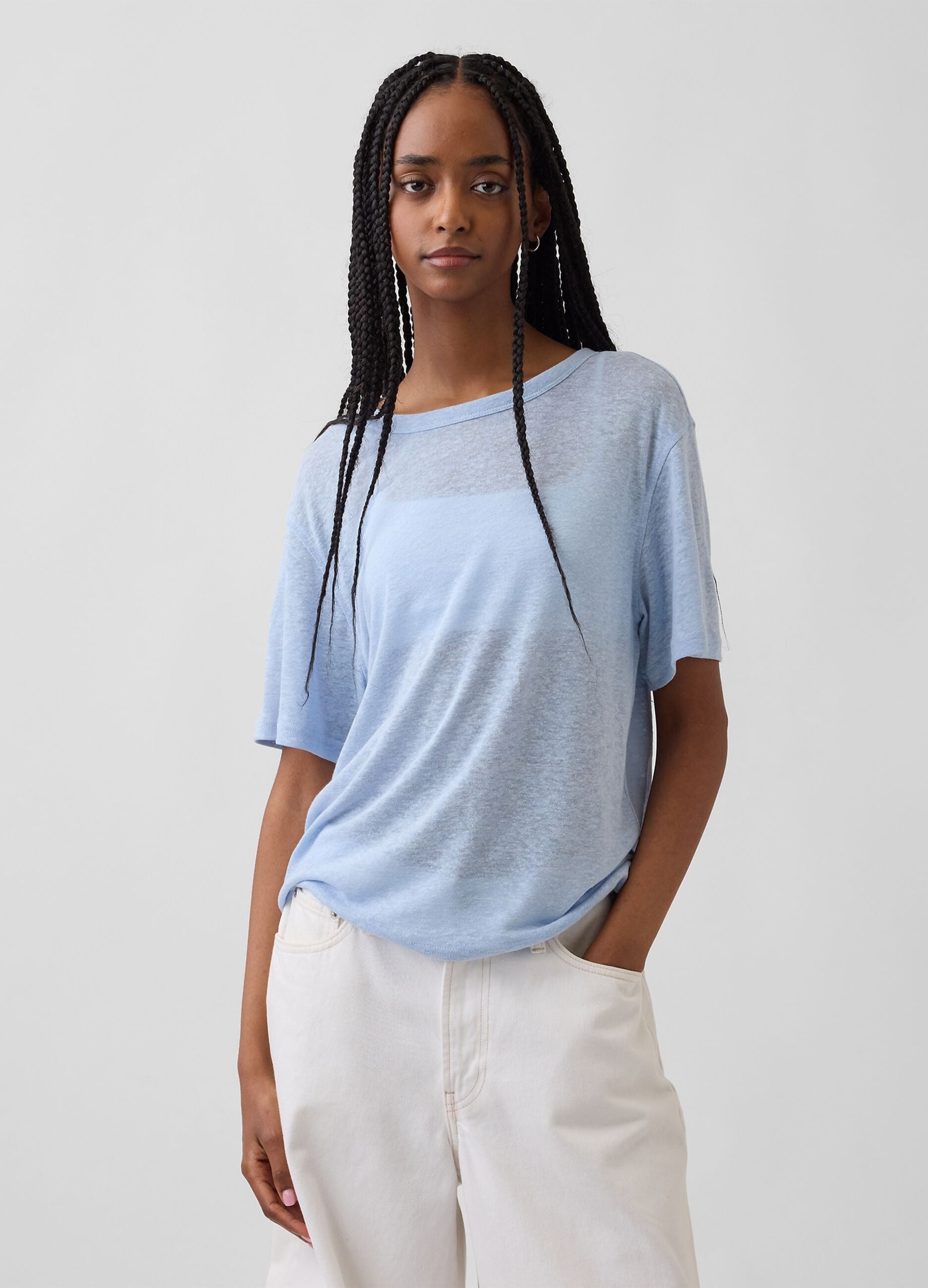Short-sleeved linen-blend T-shirt