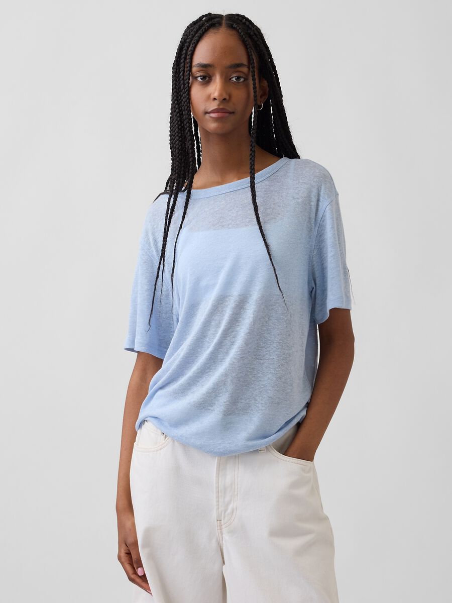 T-shirt a maniche corte in misto lino_0