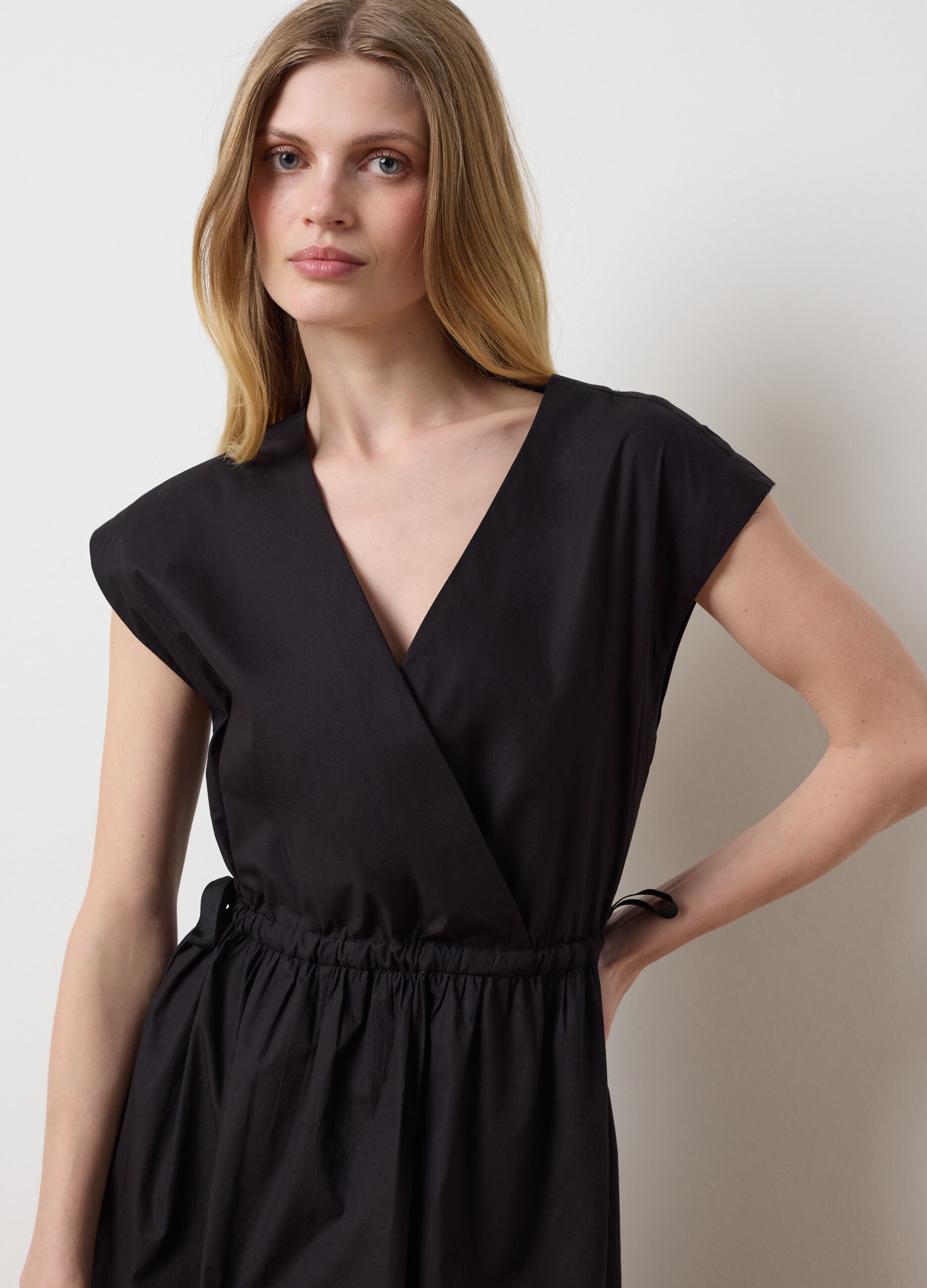 Vestito lungo da donna in puro cotone nero regular fit 