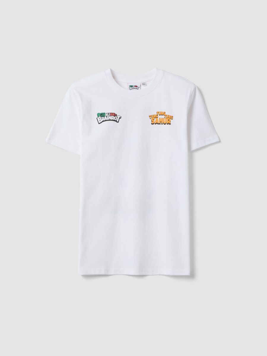 T-shirt in puro cotone bianca da ragazzo regular fit con stampe_0