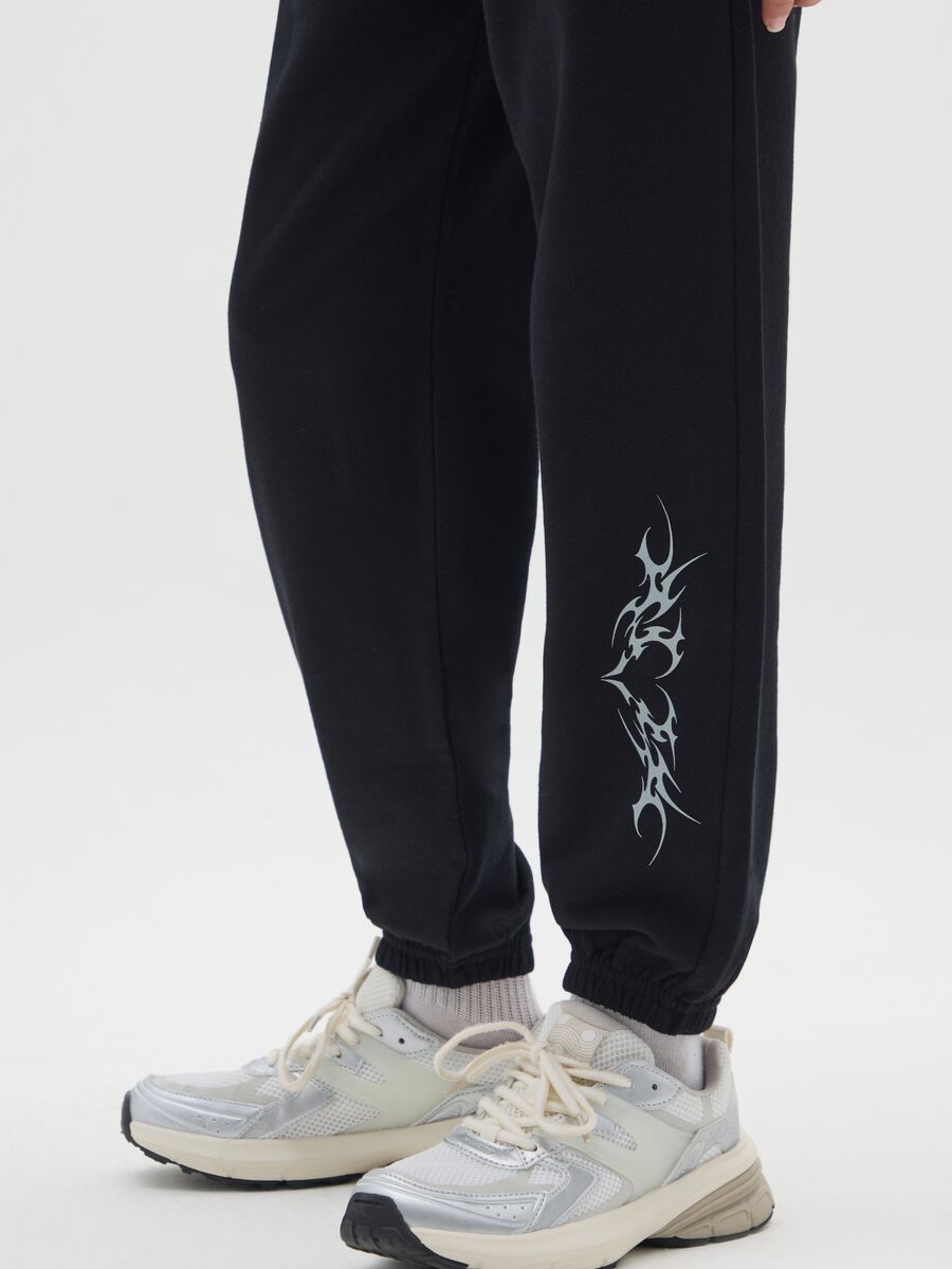 Girls' black pure cotton jogger trousers regular fit_3