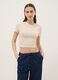 T-shirt fitted in cotone elasticizzato beige a costine_2
