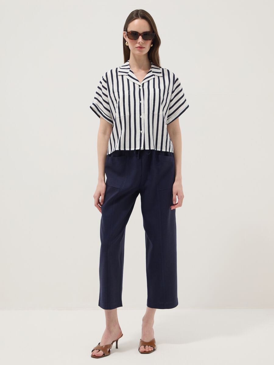 Camicia a righe multicolor in misto lino e viscosa regular fit_1