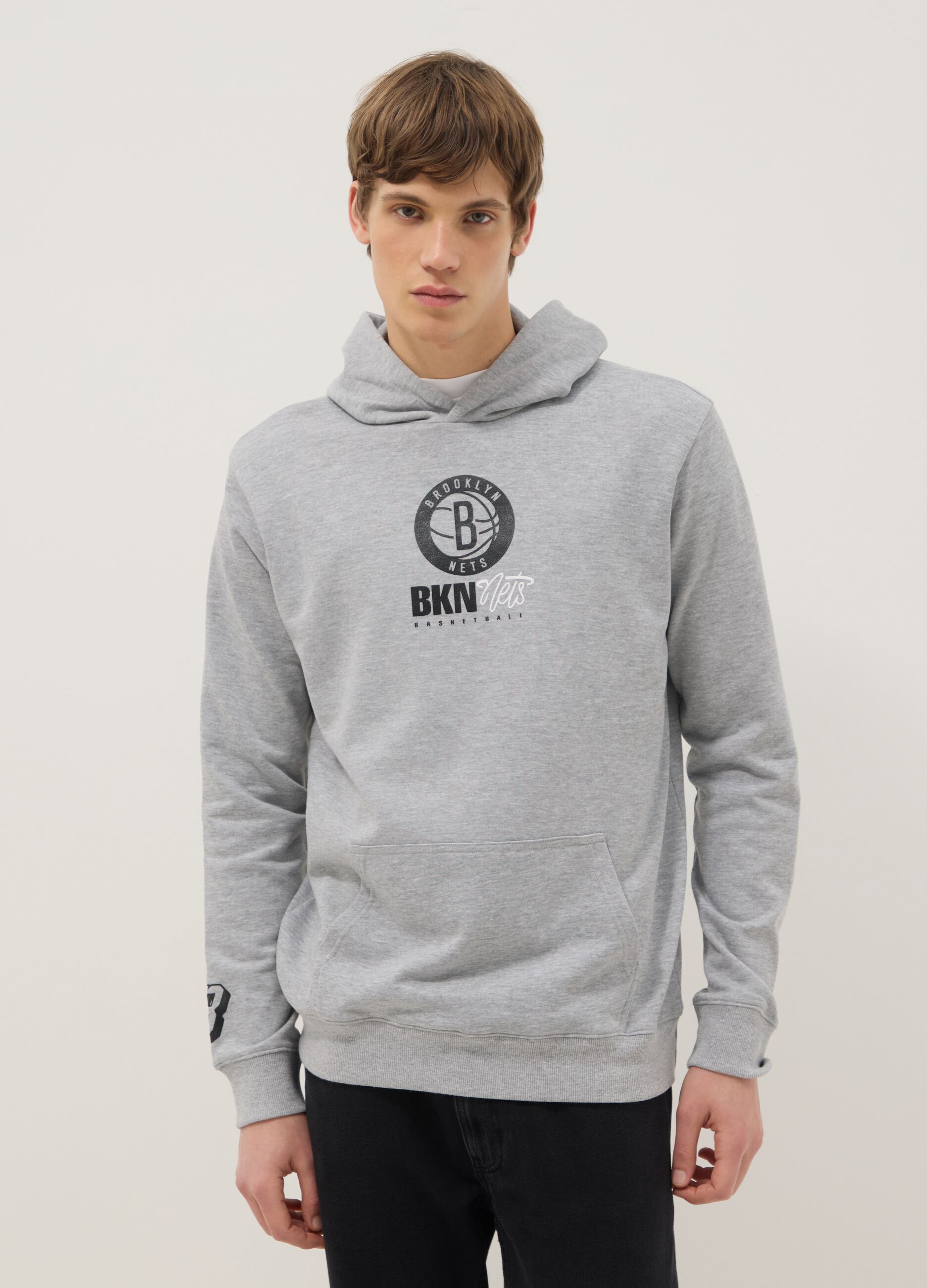 Grey cotton-blend hooded sweatshirt with NBA print