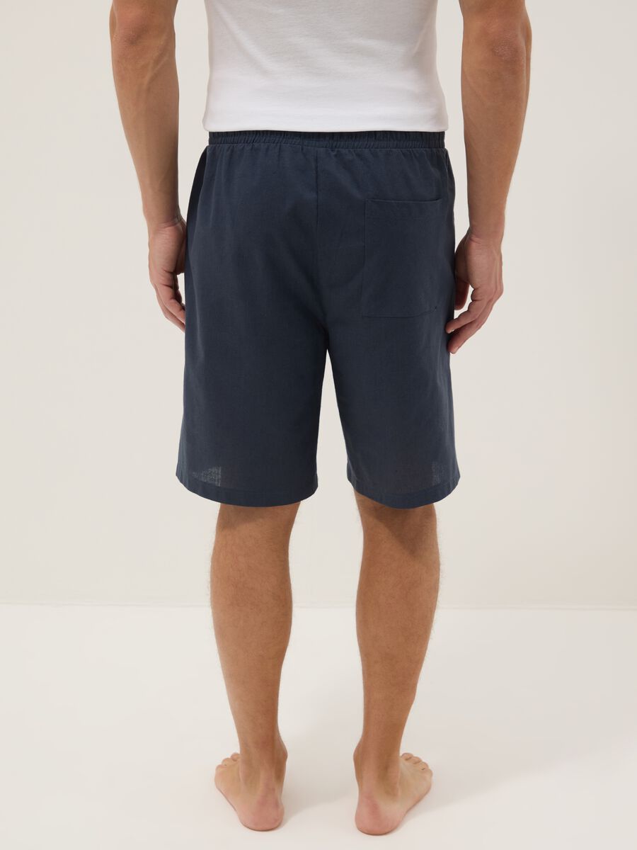 Blue cotton and linen blend pyjama shorts, regular fit_2