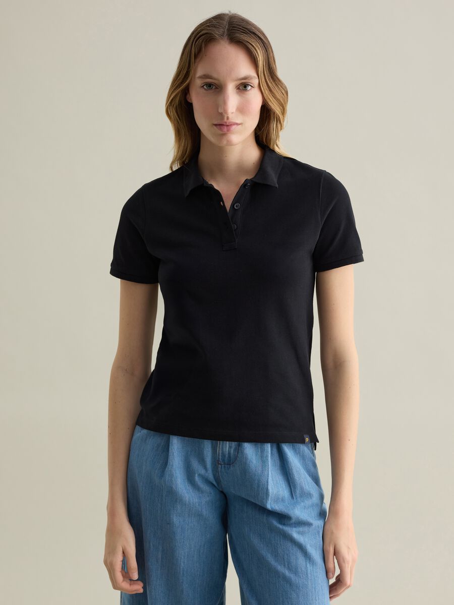 Black short-sleeved polo shirt in piquet_0
