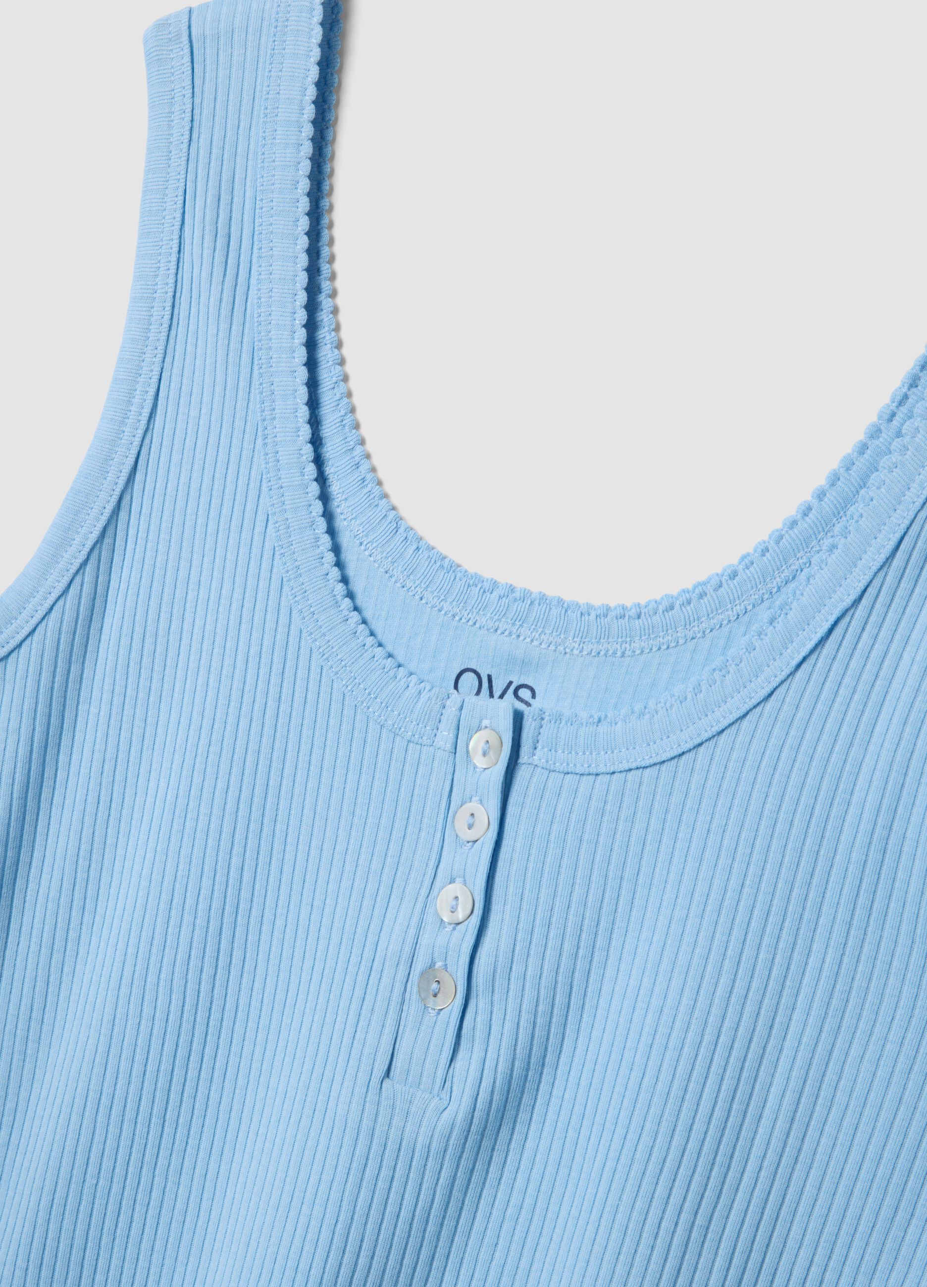 Light blue pure cotton vest with serafino collar and regular fit