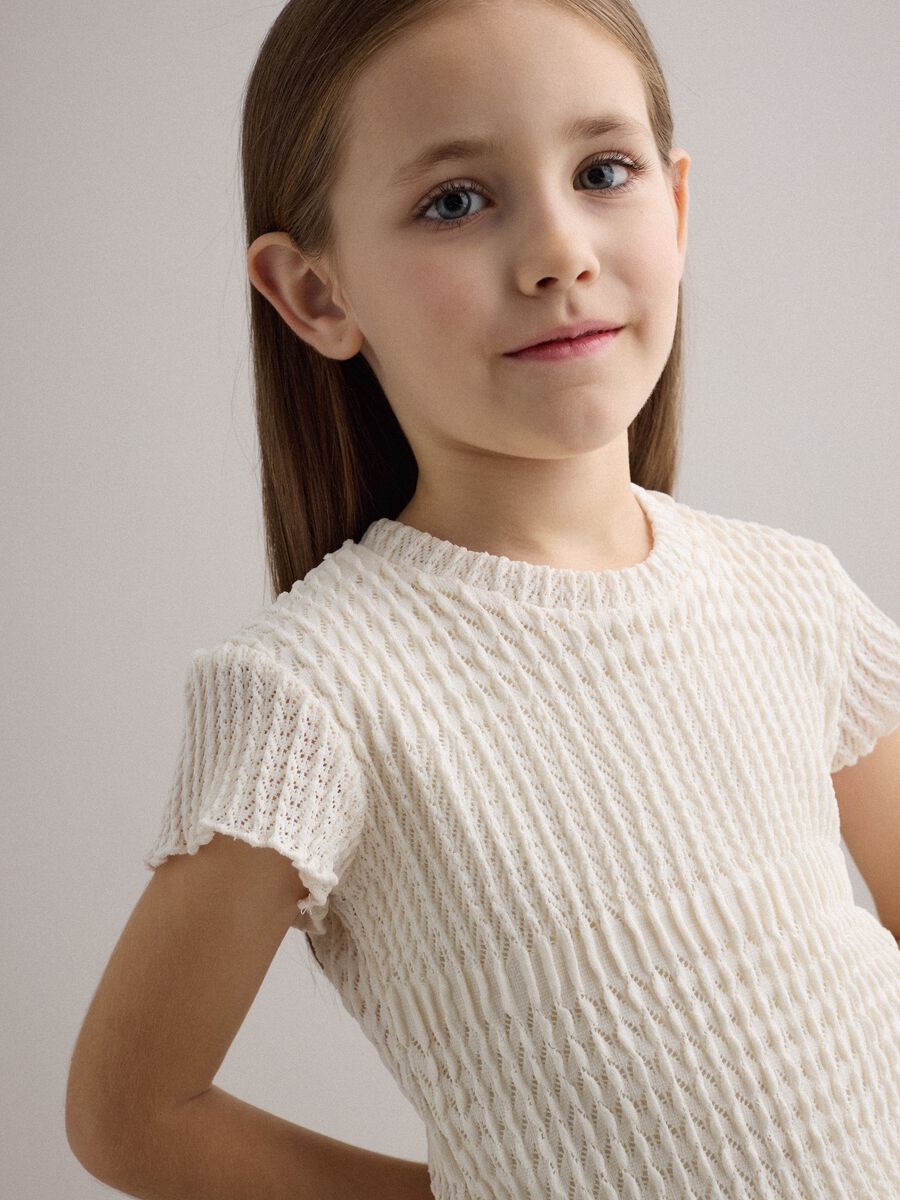T-shirt in tessuto elasticizzato bianco da bambina regular fit_2