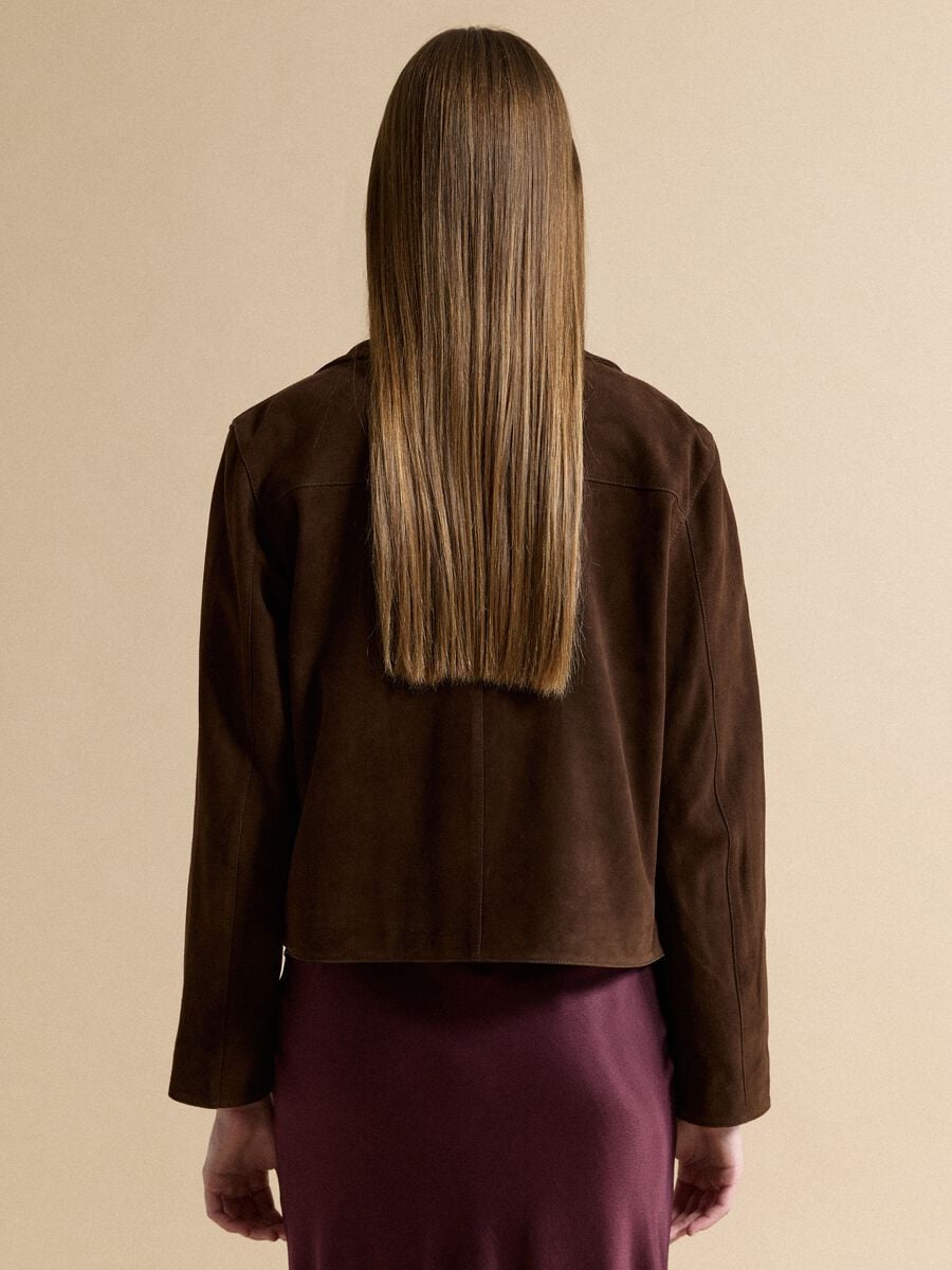 Blazer marrone in vera pelle regular fit con rever classico_3