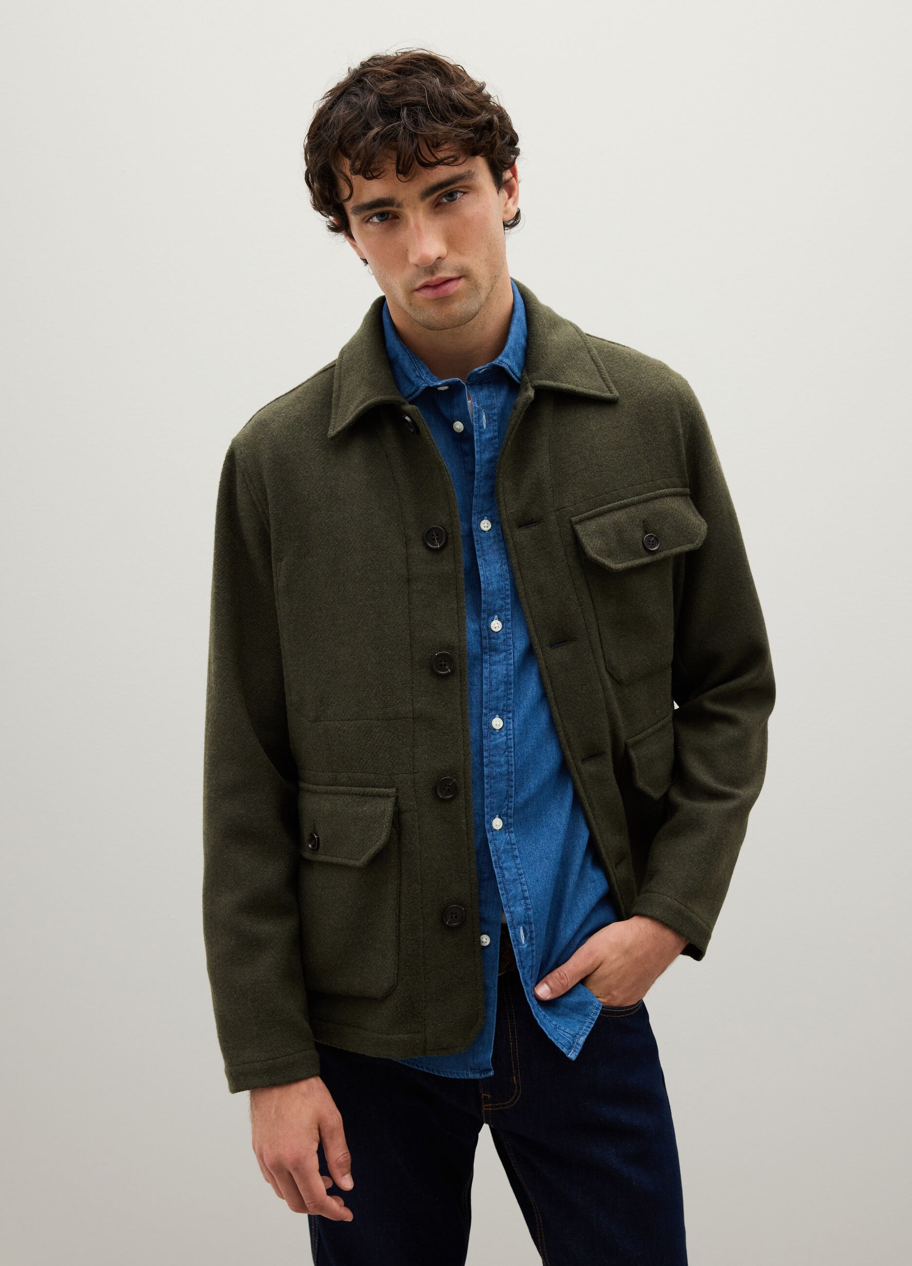 Giacca in misto lana verde regular fit