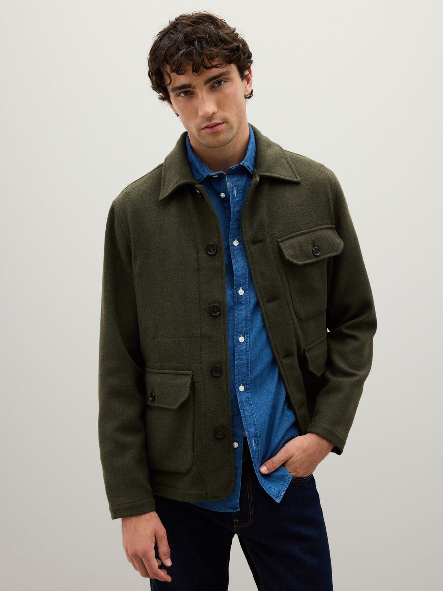 Giacca in misto lana verde regular fit_0