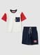 White and blue pure cotton set with T-shirt and shorts_0