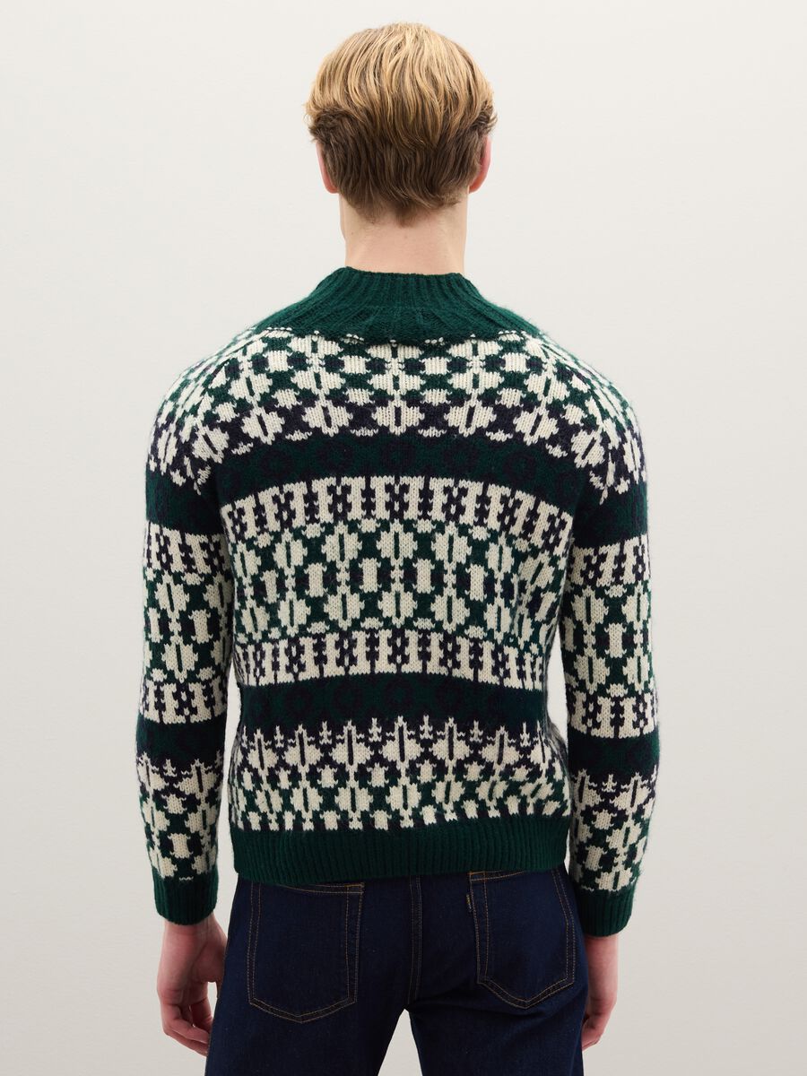 Multicolour high-neck regular fit geometric pattern pullover_3