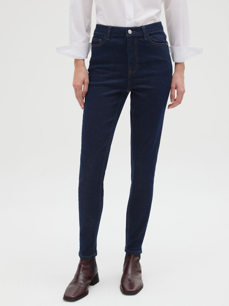 High-waisted stretch cotton blue skinny jeans_1