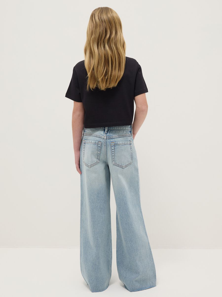 Girls' sky blue pure cotton wide leg jeans_1