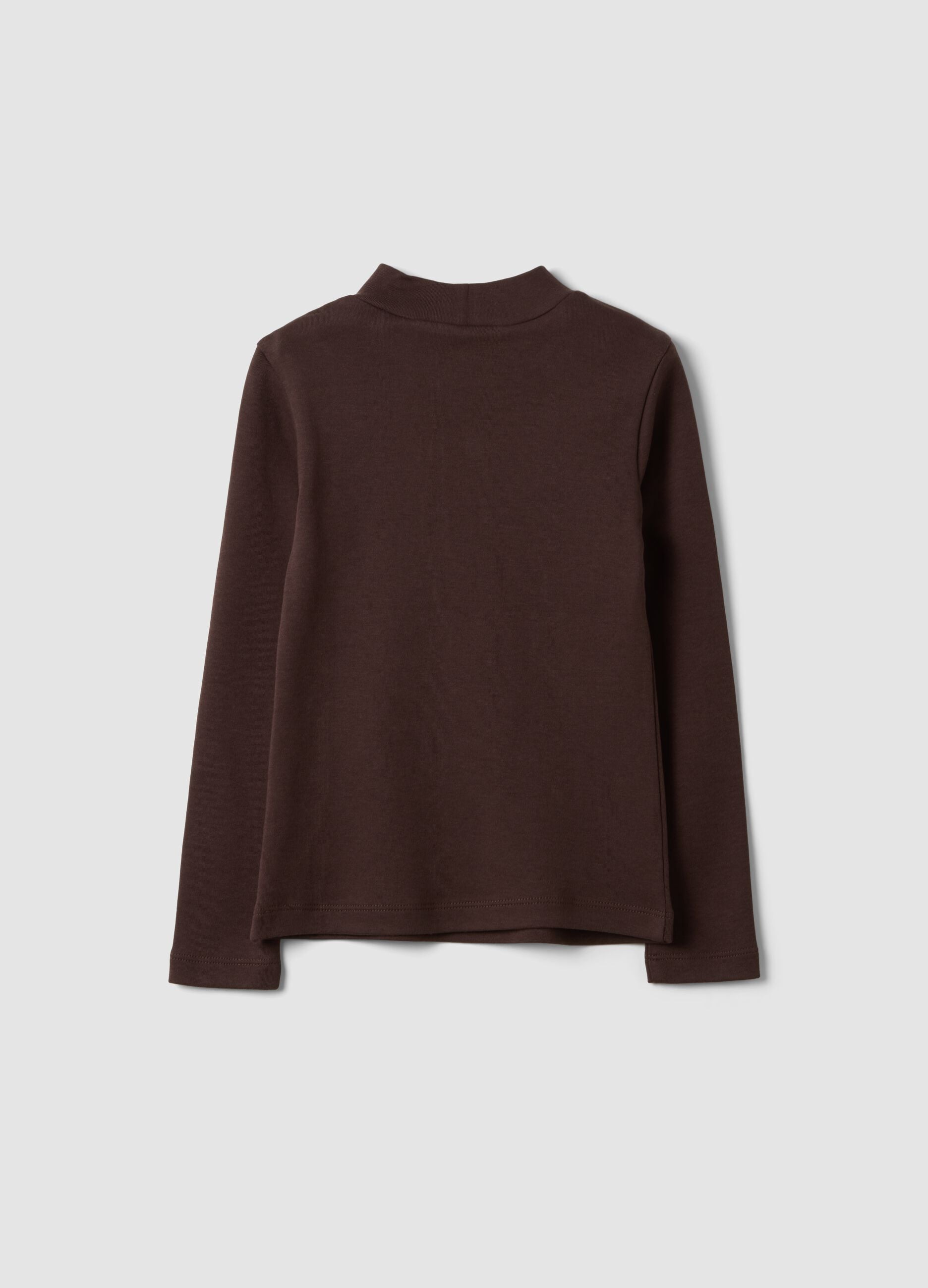 Brown long-sleeve high-neck T-shirt in pure organic cotton