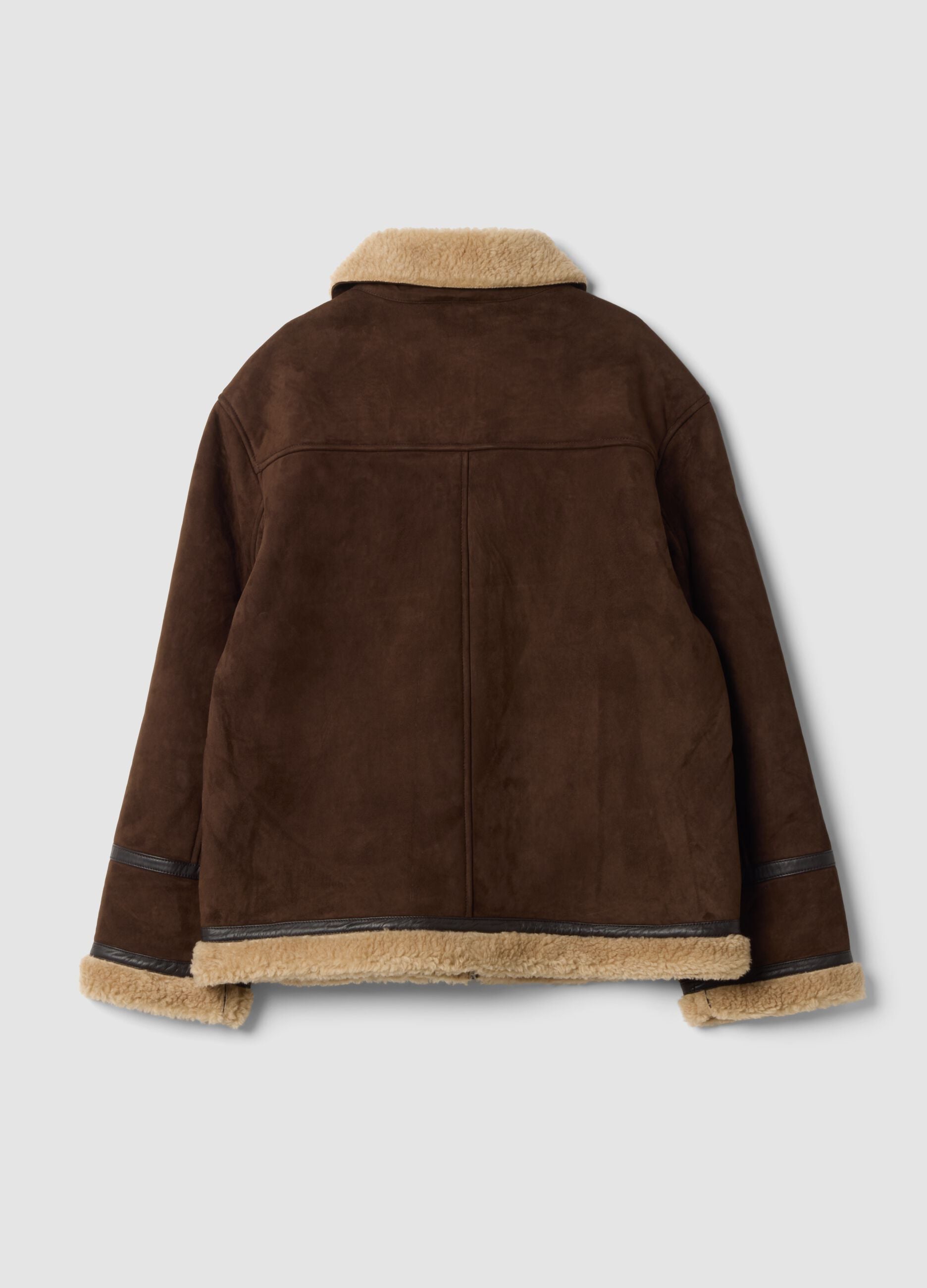 Dark brown genuine leather jacket with zip and contrast trims