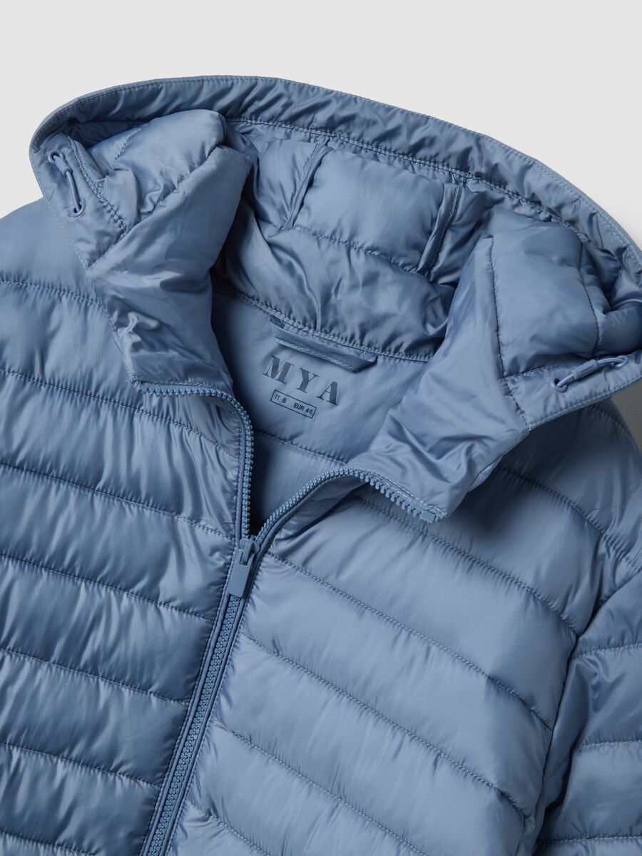 Blue padded regular fit jacket with zip and hood_5
