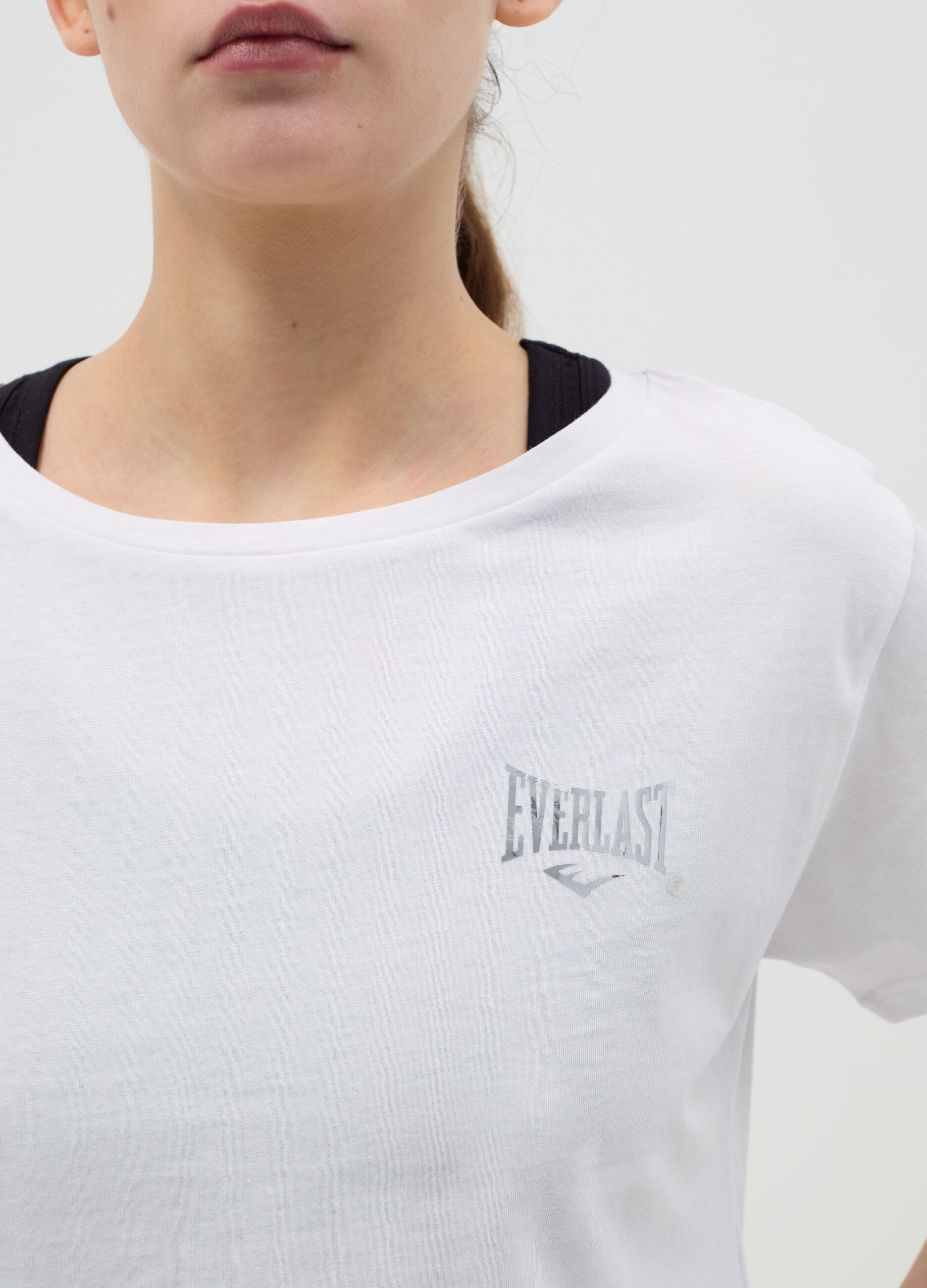Layered-effect crop T-shirt with print
