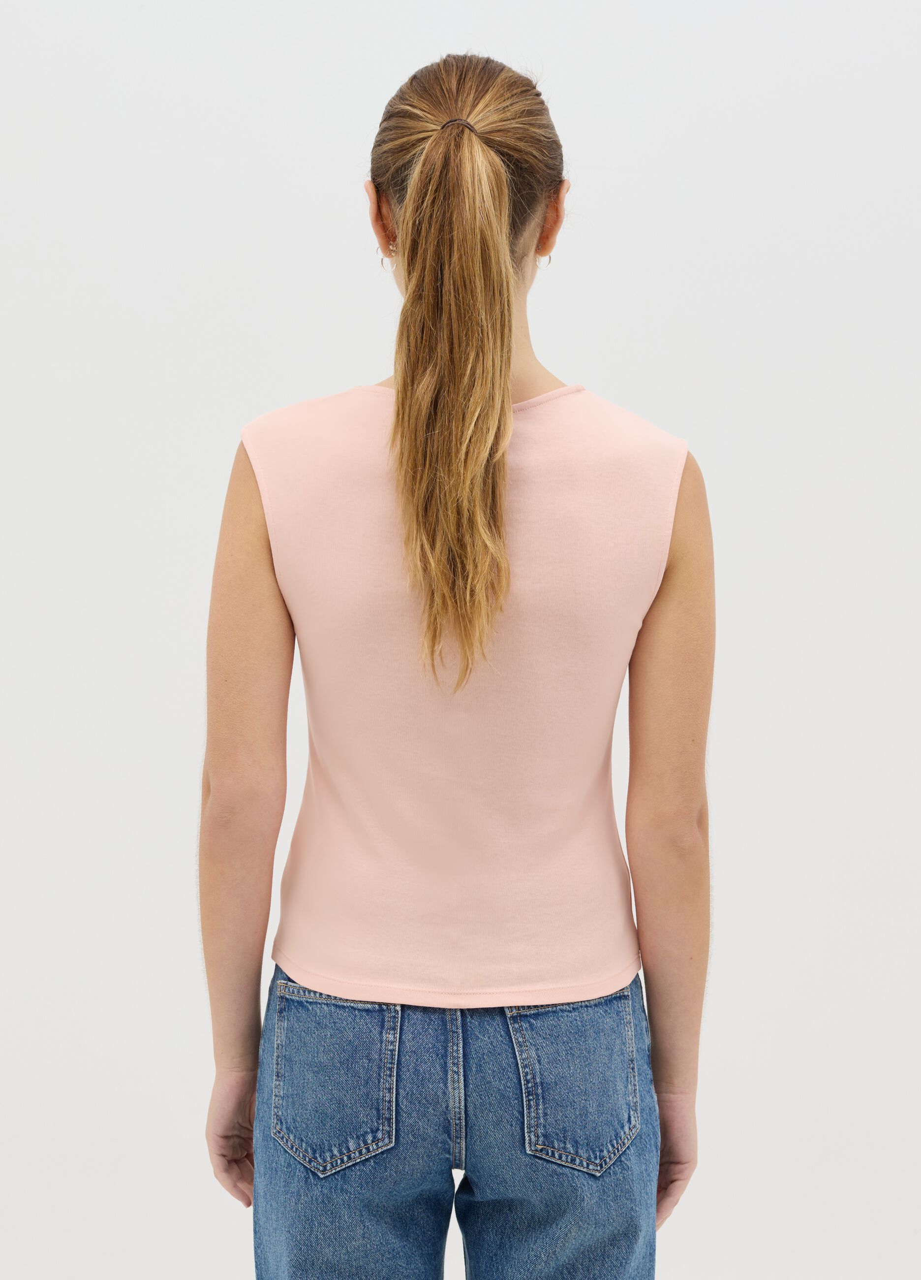 Pink tank top with square neckline