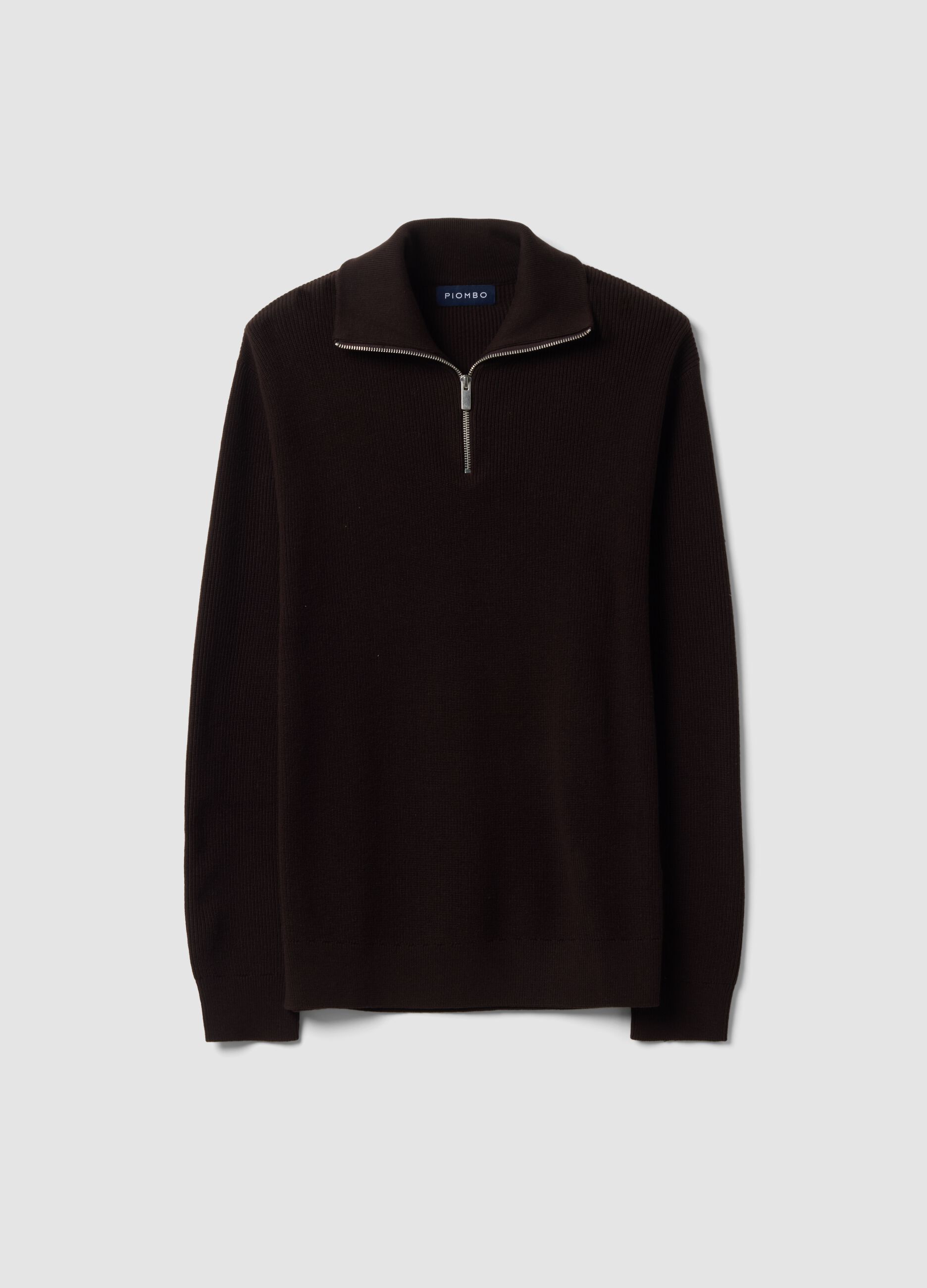 Half-zip marrone in misto cotone regular fit