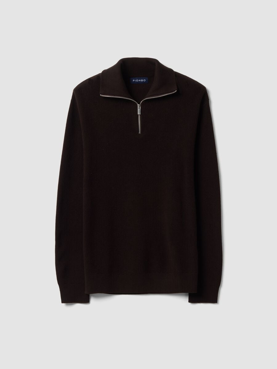 Half-zip marrone in misto cotone regular fit_0