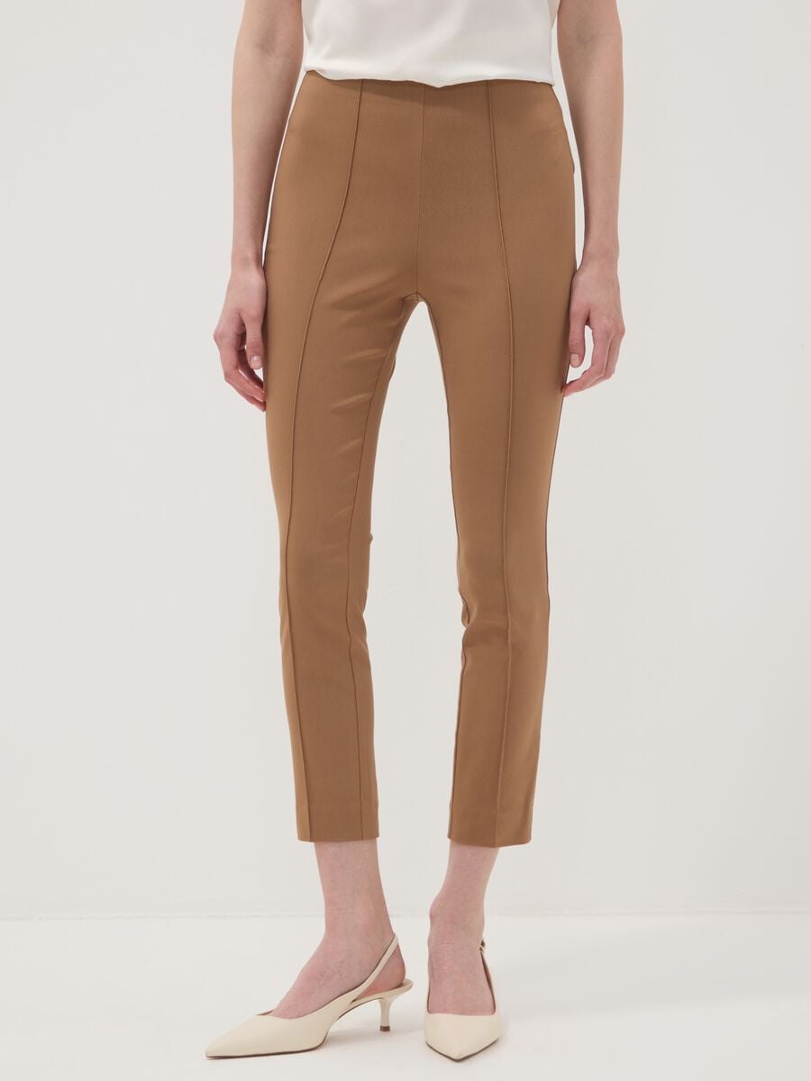 Leggings marroni in viscosa elasticizzato slim fit_1