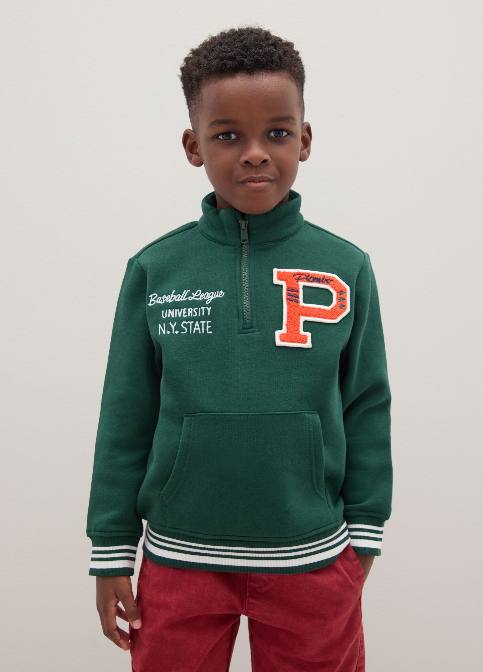 Child's green cotton-blend sweatshirt with zip