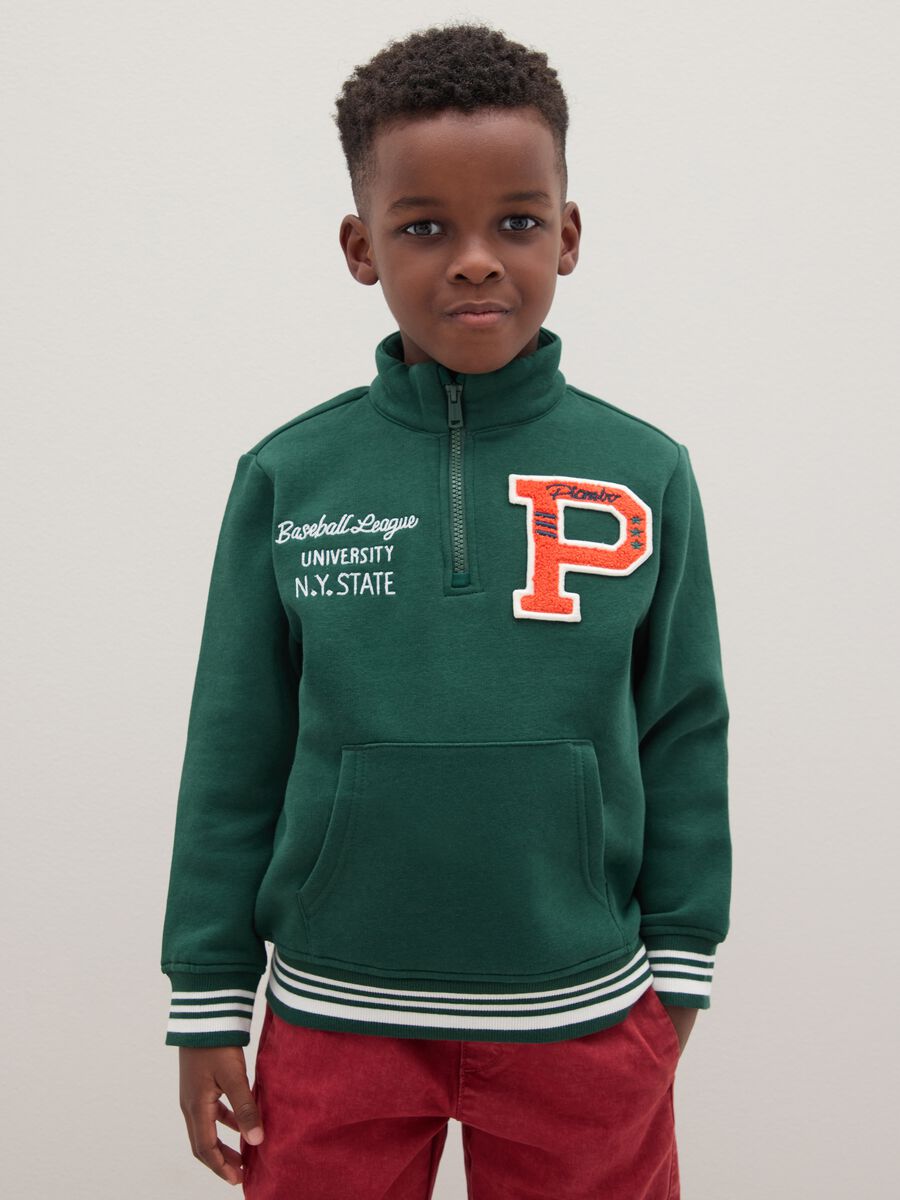 Child's green cotton-blend sweatshirt with zip_0