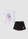 Completo bianco e nero in cotone elasticizzato con t-shirt e shorts per bambina regular fit_0