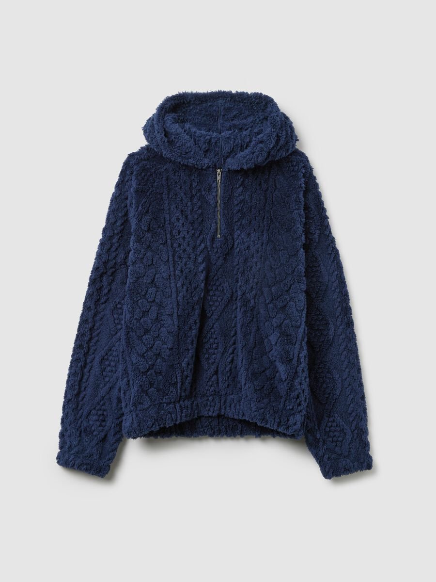 Blue Sherpa Hoodie with Half Zip and Regular Fit_4