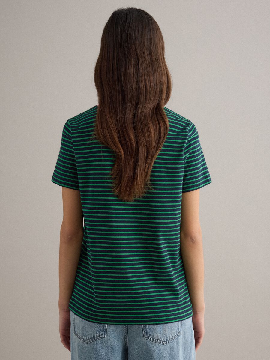Green striped pure cotton regular fit T-shirt_3